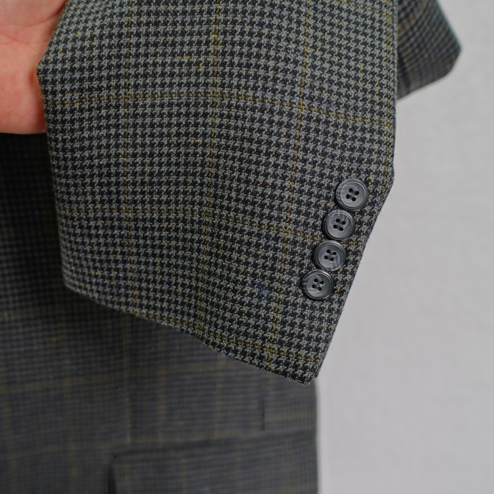 Jos A Bank Gray Houndstooth Yellow Winowpane Soft Tweed Silk Wool 42R Sport Coat - Picture 3 of 12